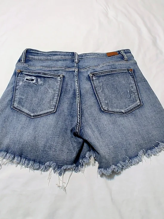 Judy Blue Mid Rise 5 Pocket Distressed Jean Shorts - Picture 2 of 3